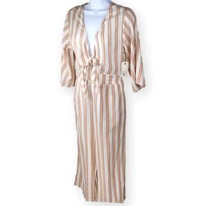 BillaBong Link Up White Pink Striped Keyhole Jumpsuit L NWT